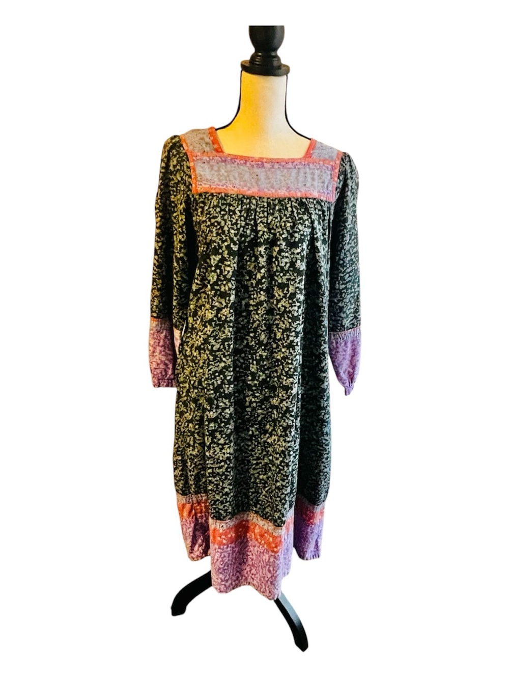 VTG S.Kumar & Co Inc Boho Calico Patchwork Midi Dress M